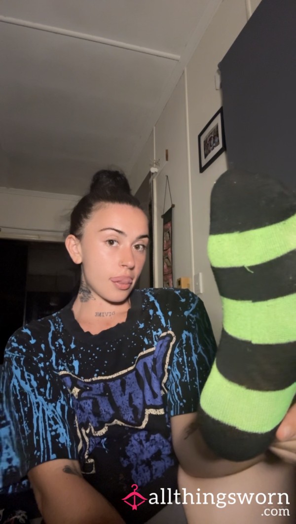 Green And Black Striped Socks