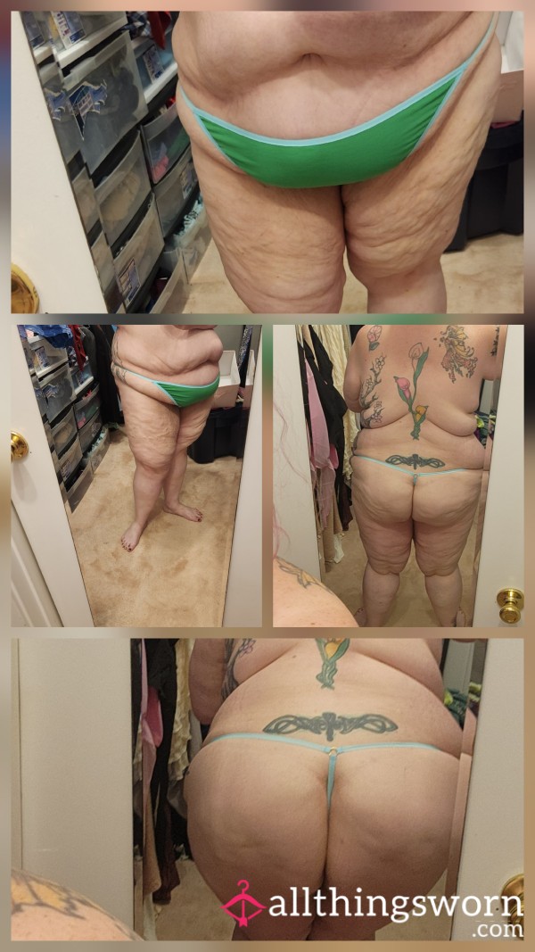 Green And Turquoise Cotton MILF G-String Size 26/28
