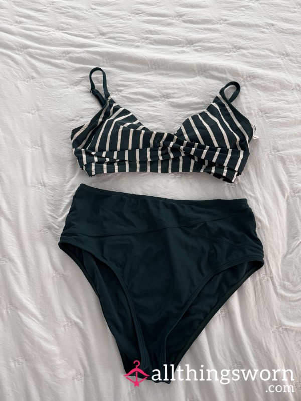 Green And White High Waisted Bikini