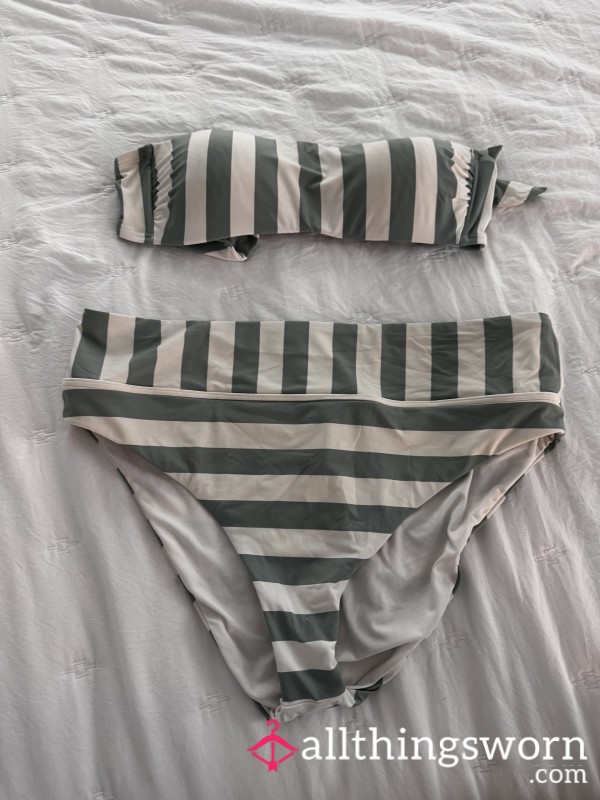 Green And White Striped Bikini