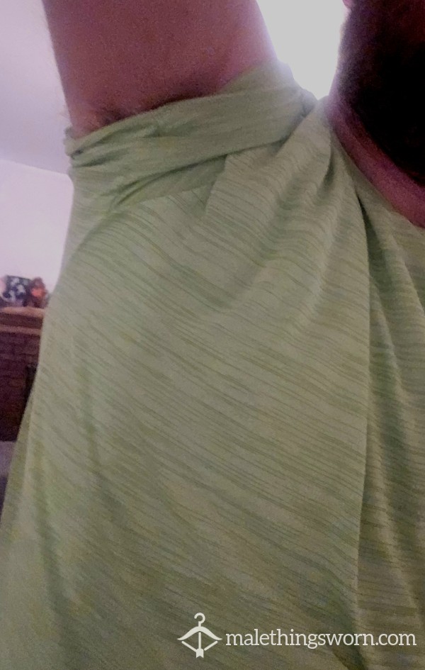 Green Athletic Shirt. 12 Workouts. No Deoderant.