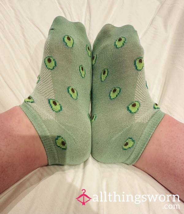 Green Avocado Ankle Socks- Worn For 12hrs- Can Be Worn Longer- Ready To Be Delivered Exactly Where They Are Supposed To Be😉