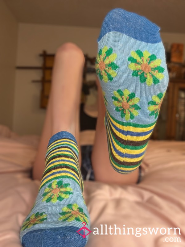 Green & Blue Flower Ankle Socks