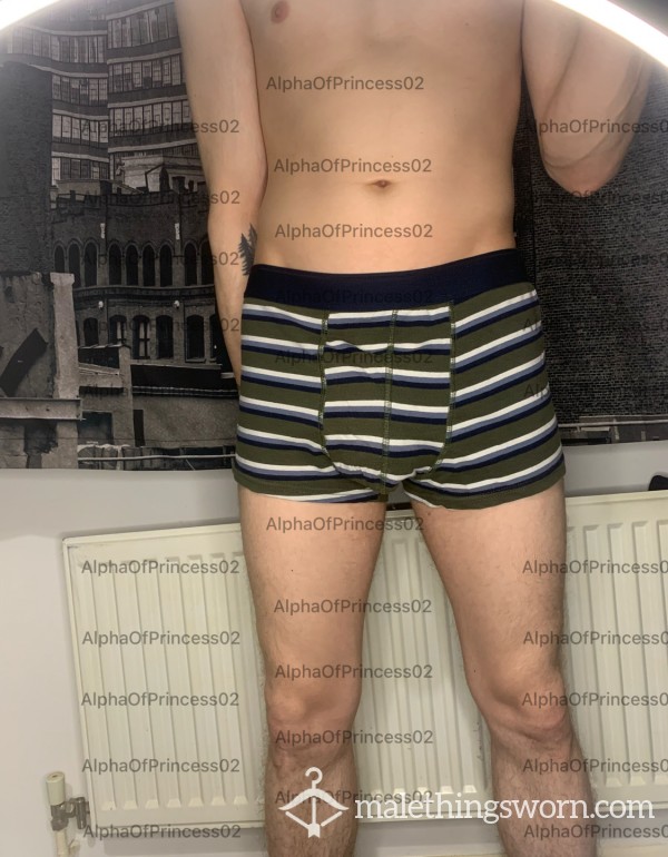 Green Boxers White/Blue Strips