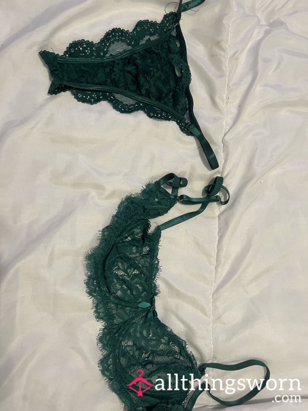 Green Bra And Thong WORN