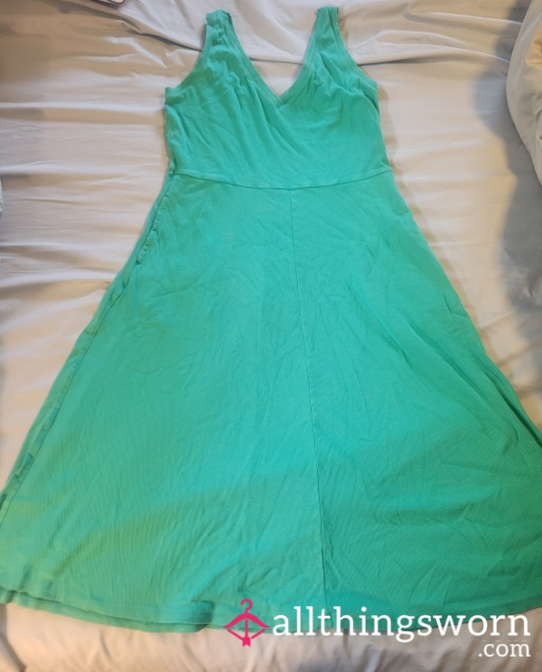 Green Cotton Summer Dress: Worn As SleepIng Dress