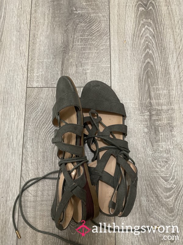 Green Flats With Strap Well Worn