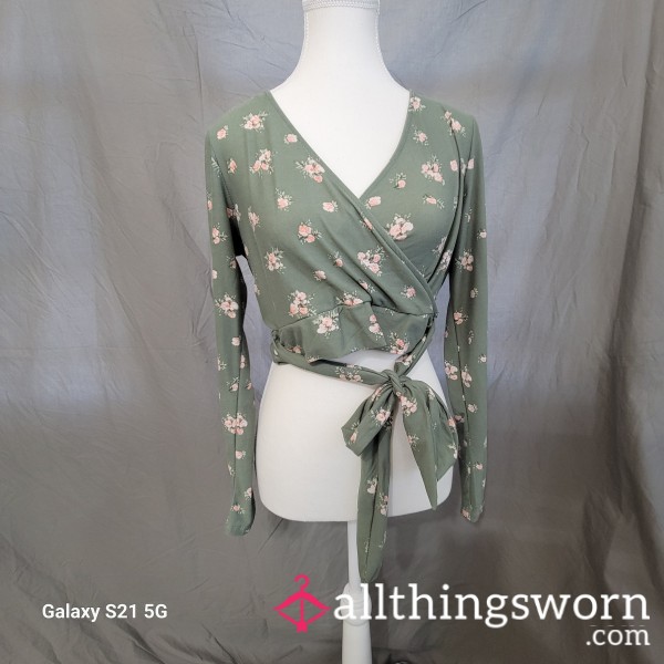 Green Flor*l Wrap Tops