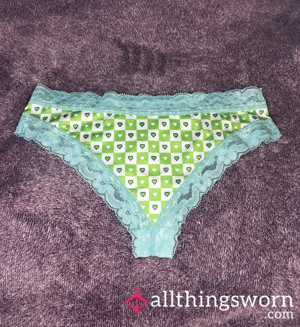 Green Heart Cheeky With Lace Trim! Size M