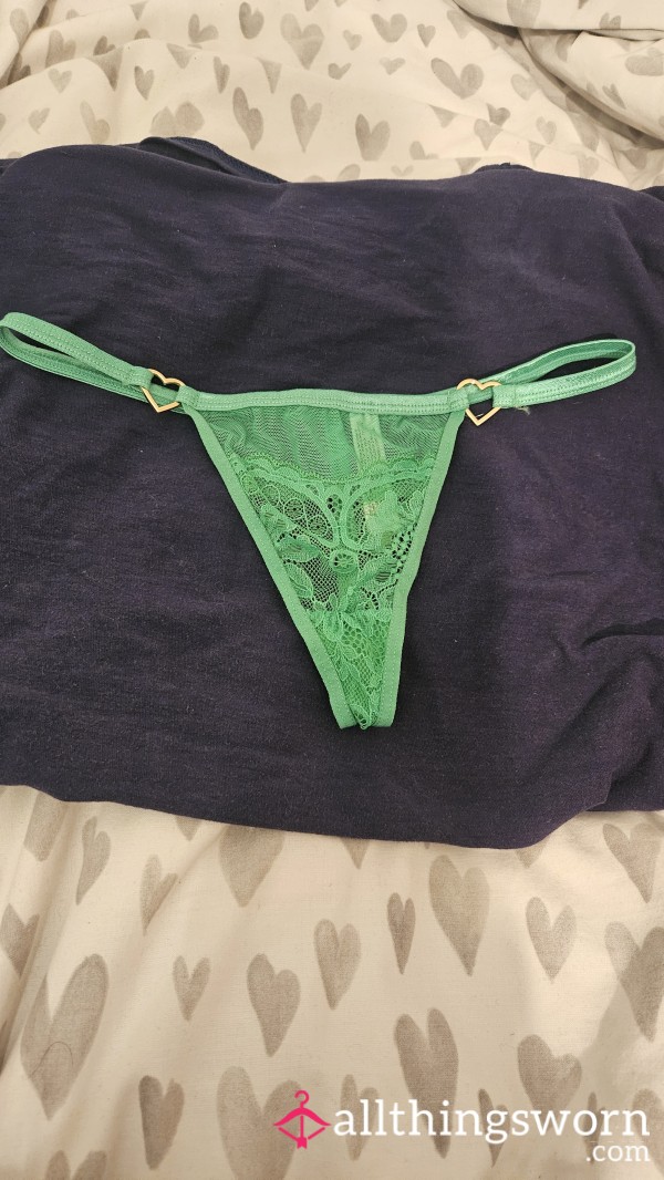 Green Heart Lacy G String Thong