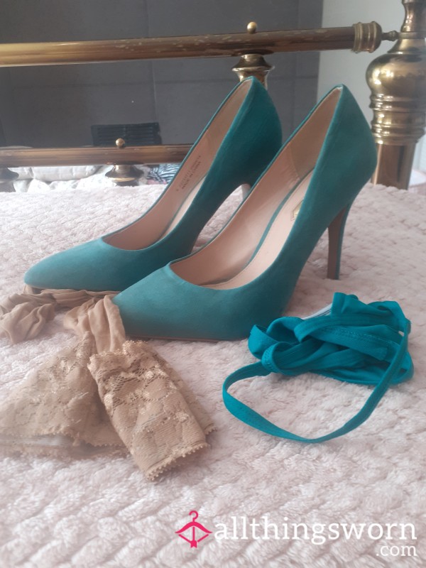 Green Heels Green Thong Stockings Today X