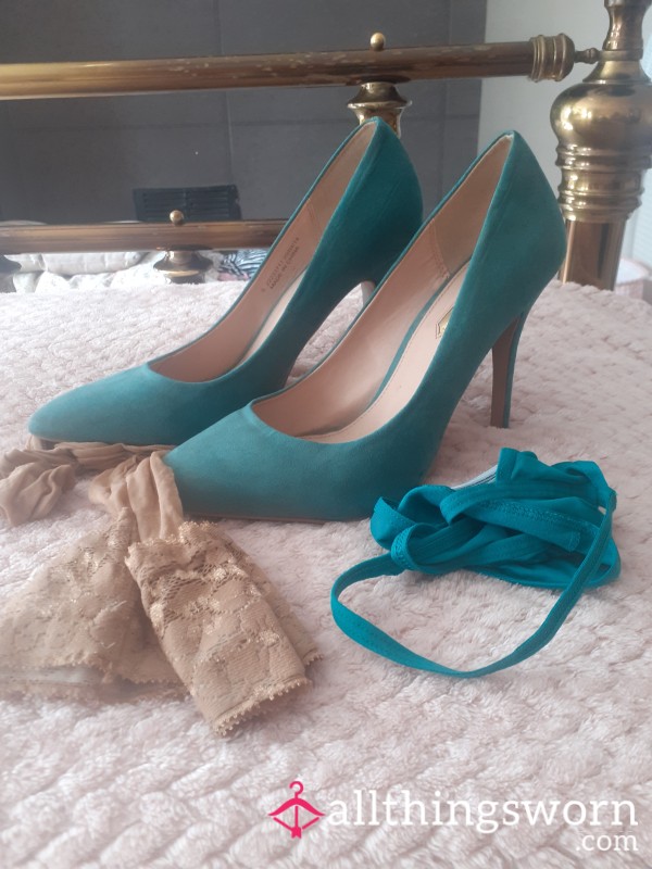 Green Heels Green Thong Stockings Today X