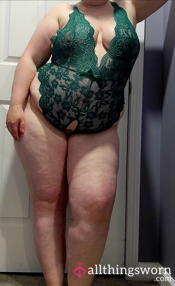 Green Lace Crotchless Teddy