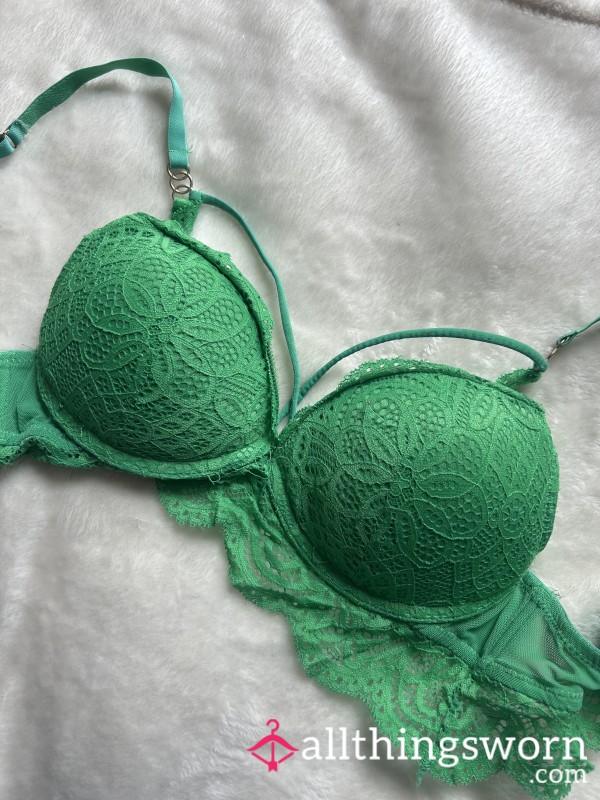 Green Lace Padded Well Worn Bra 34A