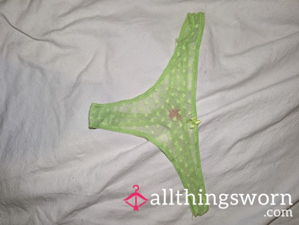 Green Mesh Polkadot Heart Thong