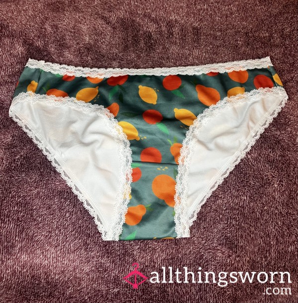 Green Silky Panty With Fruits! Size M