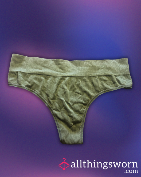 Green Ribbed Nylon Thong - WELL WORN