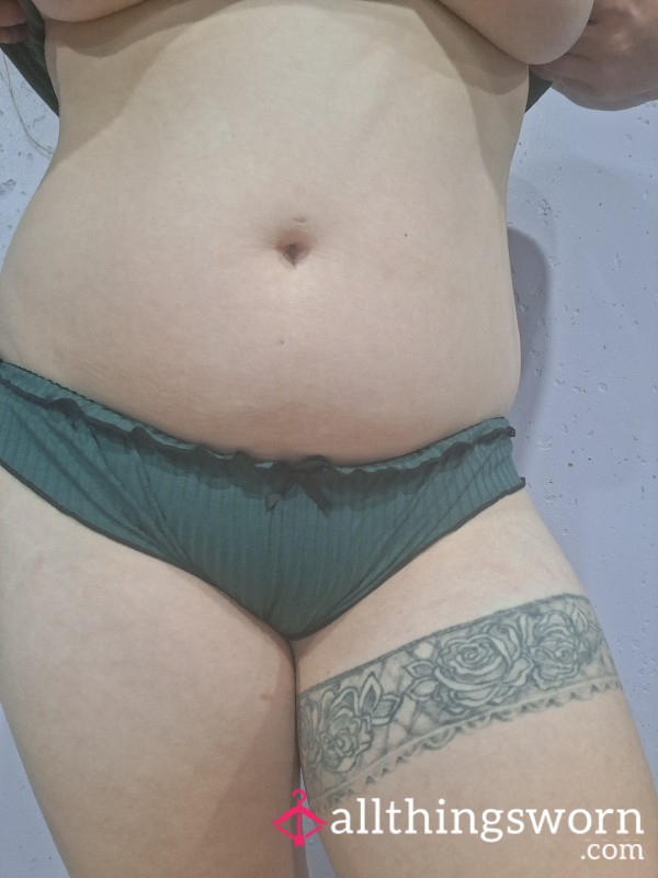 Green Satin&Cotton Bikini Panties W/ Bow Detail