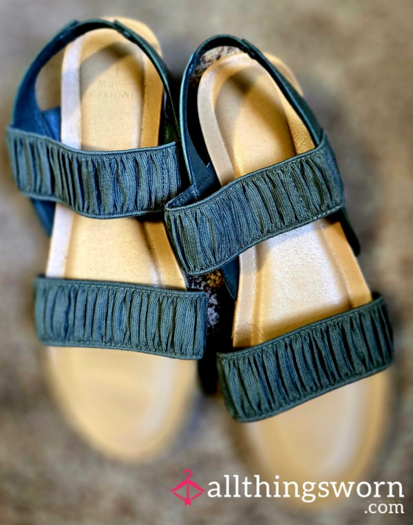 Green Strap Wedge Sandals