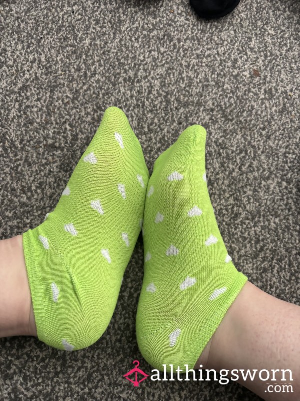 Green & White Love Heart Socks
