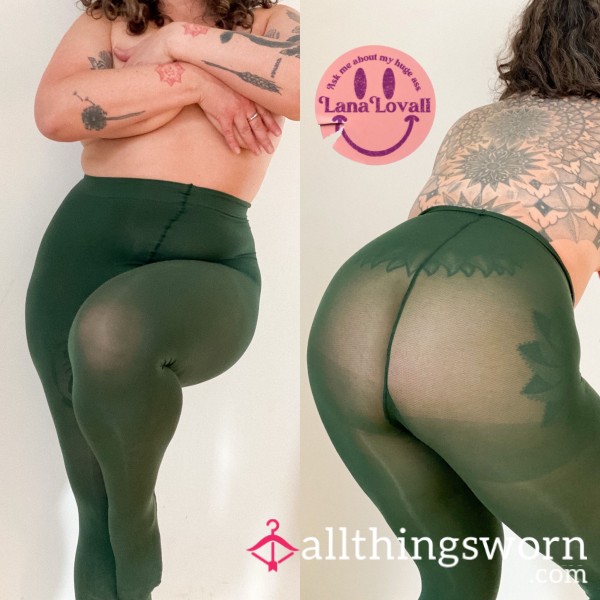 Green With Envy - Moss Snag Pantyhose Tights (Hole In Toe, Size G / XL-XXL)