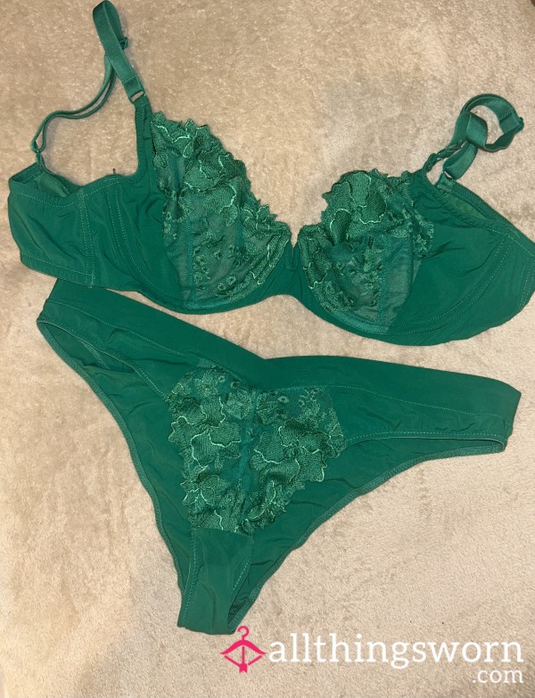Green Worn Bra & Knicker Set