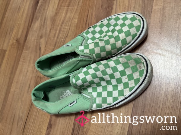 💚Green/white Checkered Slip On Vans🤍