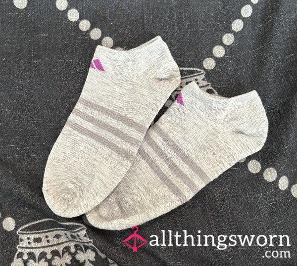 Grey Adidas Ankle Socks With Purple Logo