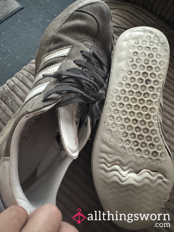 Grey Adidas Gazelles, Battered