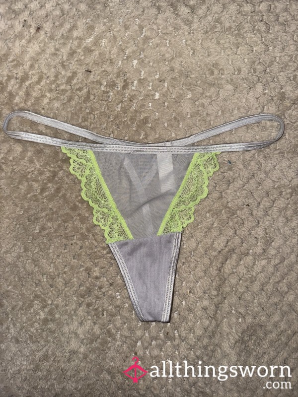 Grey And Green Thong Mesh/ Lace