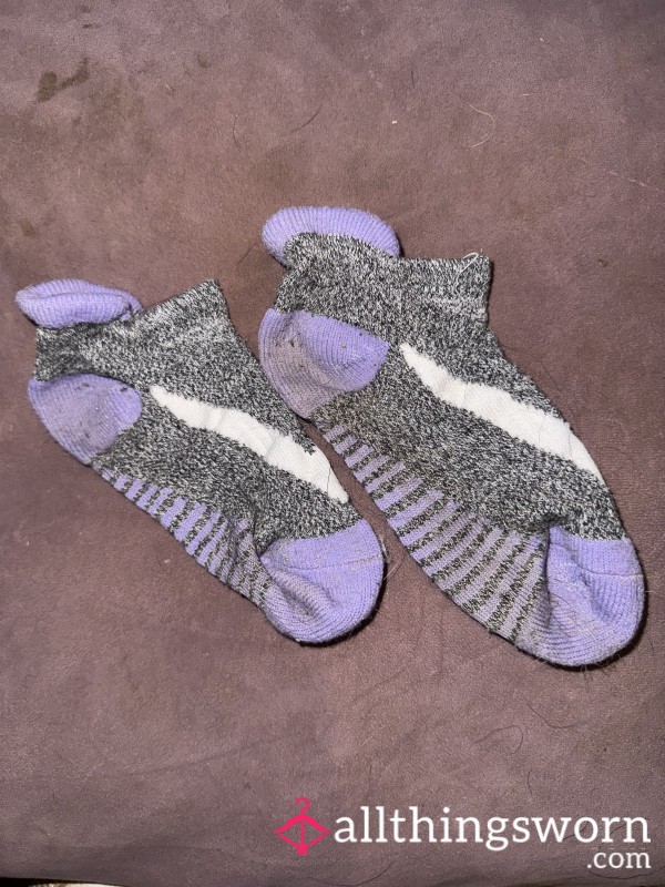 Grey And Purple Ankle Socks