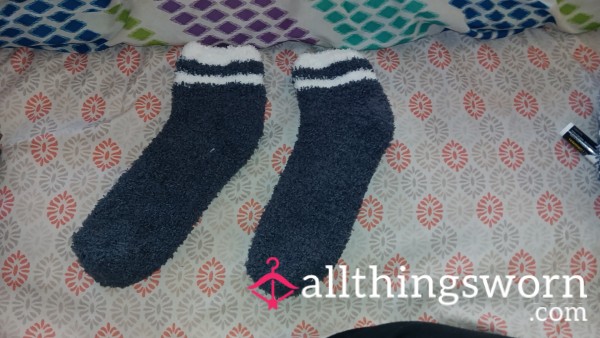 Grey And White Striped Fuzzy Socks