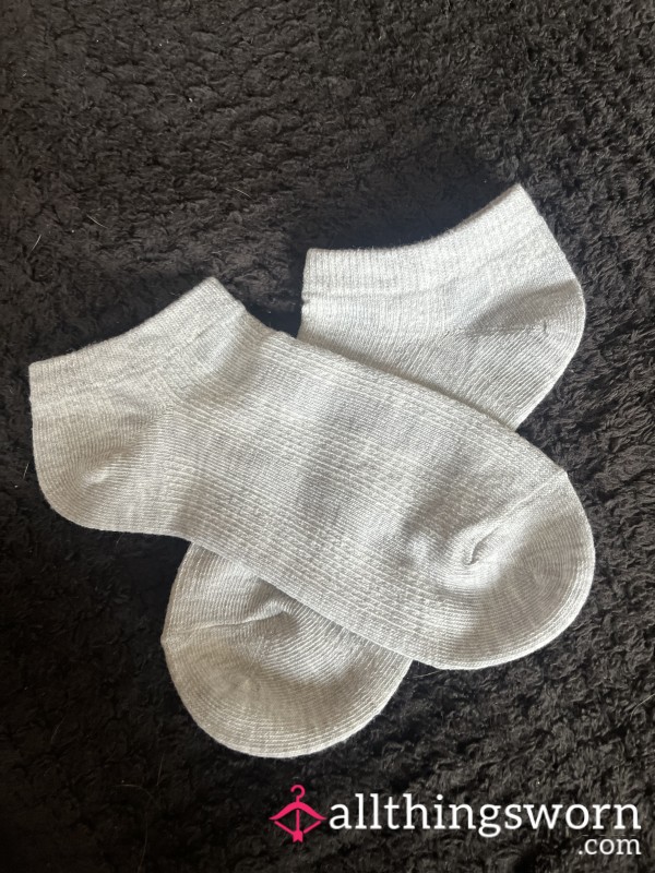 Grey Ankle Socks- Worn For 24-hrs By MissAmberrx