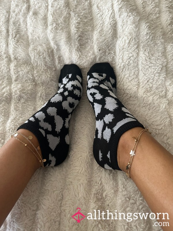 🖤 Grey + Black Ankle Footsie Gym Socks |  Leopard Print 🖤