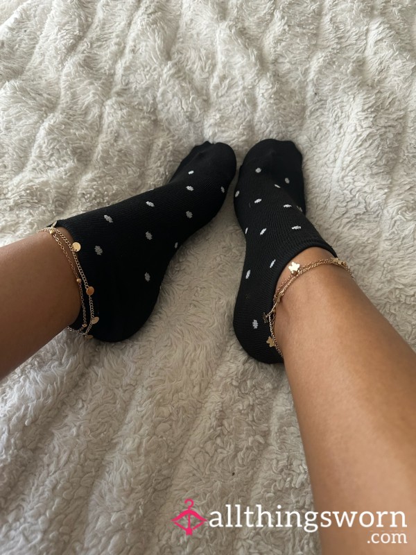 🖤 Grey + Black Ankle Footsie Gym Socks |polkadot 🖤