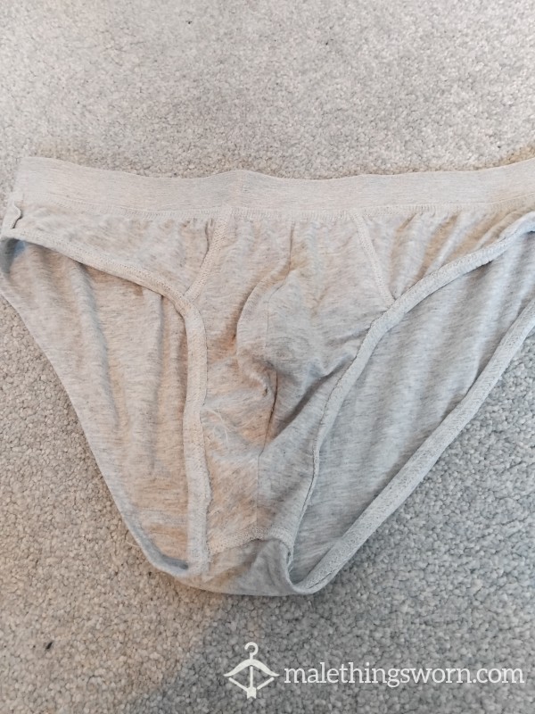 Grey Briefs Spunked In By 2 Guys Size M