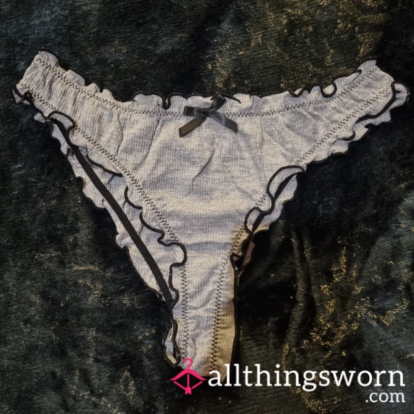 Grey Briefs With Black Ruffle Edge