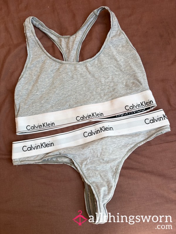 Grey Calvin Klein Sports Bra & Thong Set 🤍