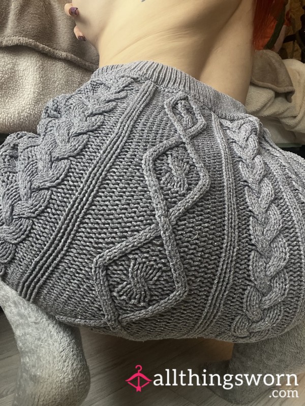🧶 Grey Chunky Cable Knit Skirt 🧶 Thick, Warm & Skin Hugging 🩶