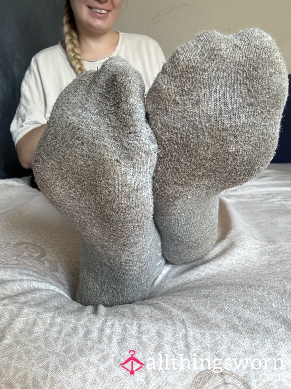 Grey Cotton Ankle Socks 🖤 Lightly Dirty & Super Sweaty And Stinky