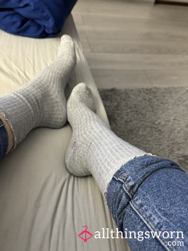 Grey Cotton Crew Socks