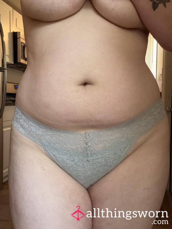 Grey Cotton Lacy Thong