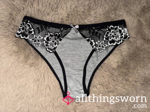🖤 Grey Cotton Panties With Black Flor*l Lace 🖤