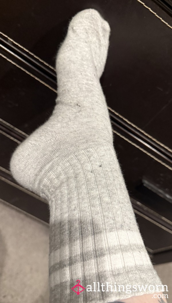 Grey Crew Length Socks Worn For 3 Days