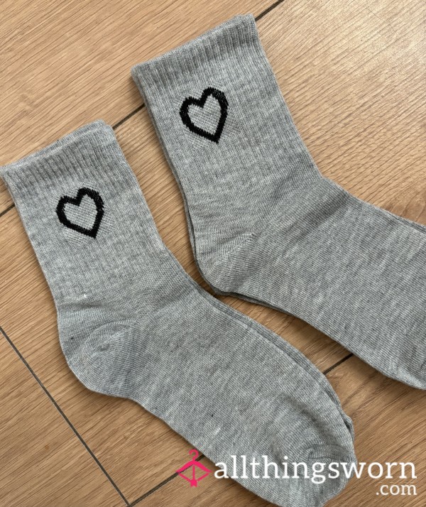 Grey Crew Socks With Black Heart 🖤