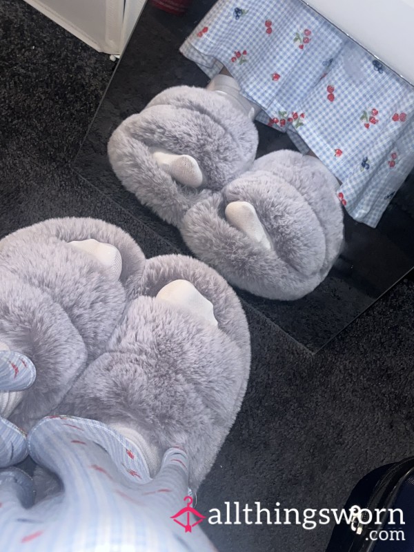 Grey Cute Fluffy Slippers