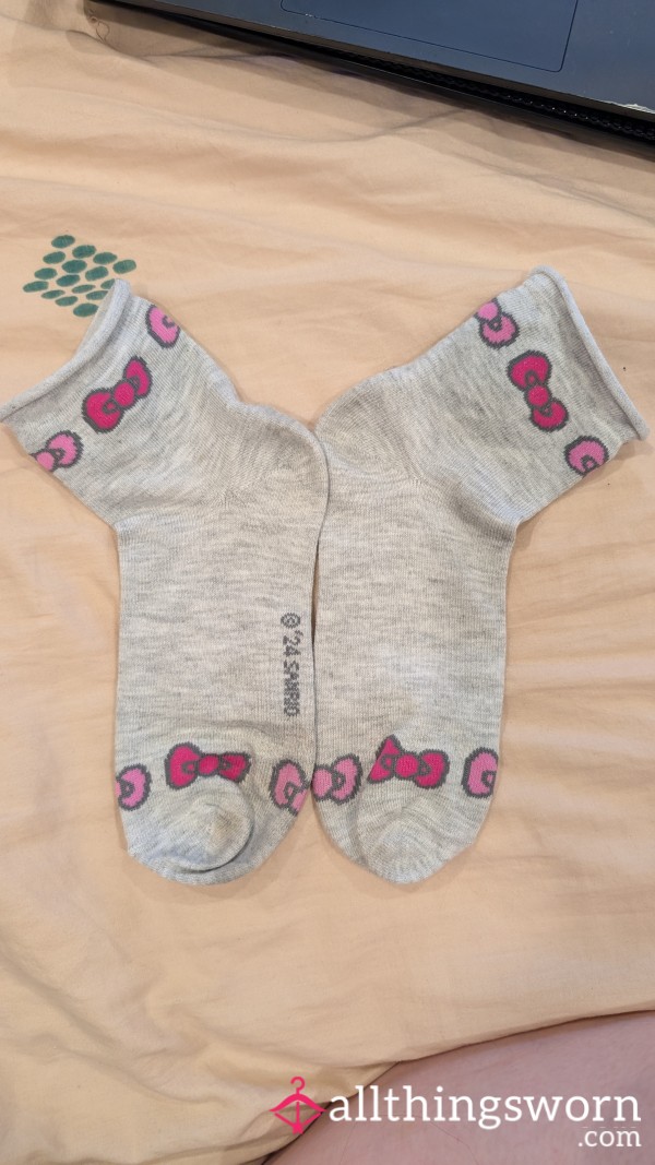 Grey Cute Hello Kitty Cartoon Crew Socks