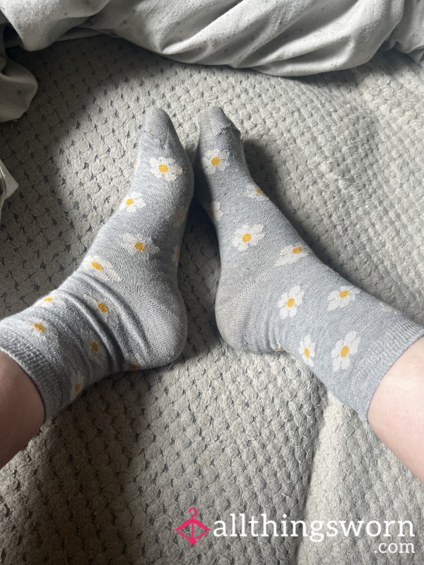 🌼 Grey Daisy Cotton Socks 🌼