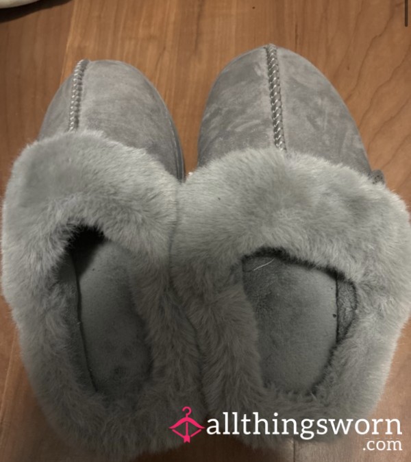 Grey Fluffy Slippers