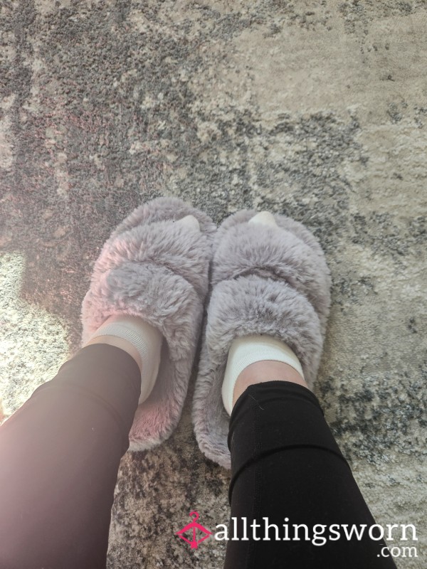 Grey Fluffy Slippers